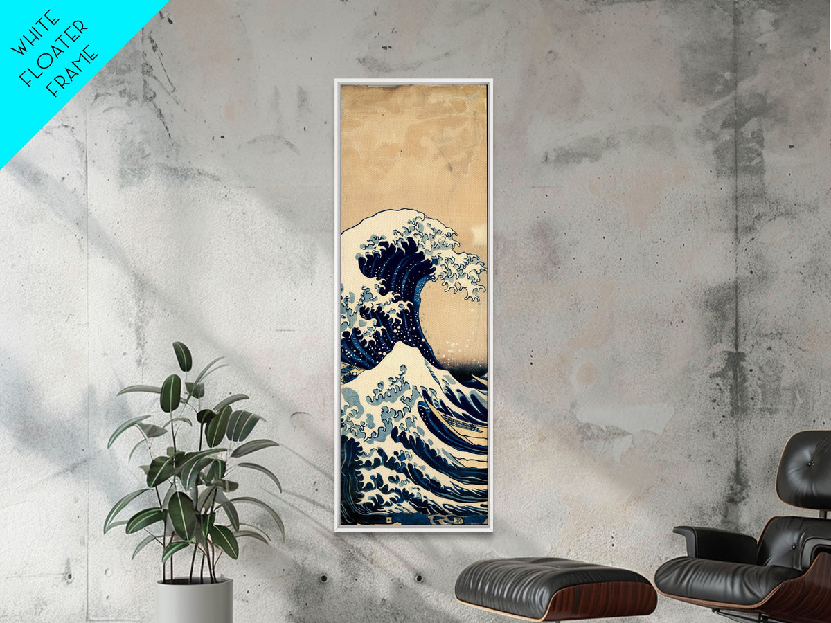 Skinny Art Tall Art Framed Canvas Print Japanese Style Art The Great Wave Off Kanagawa Wood Block Print Ukiyo-e Feng Shui Wall Art