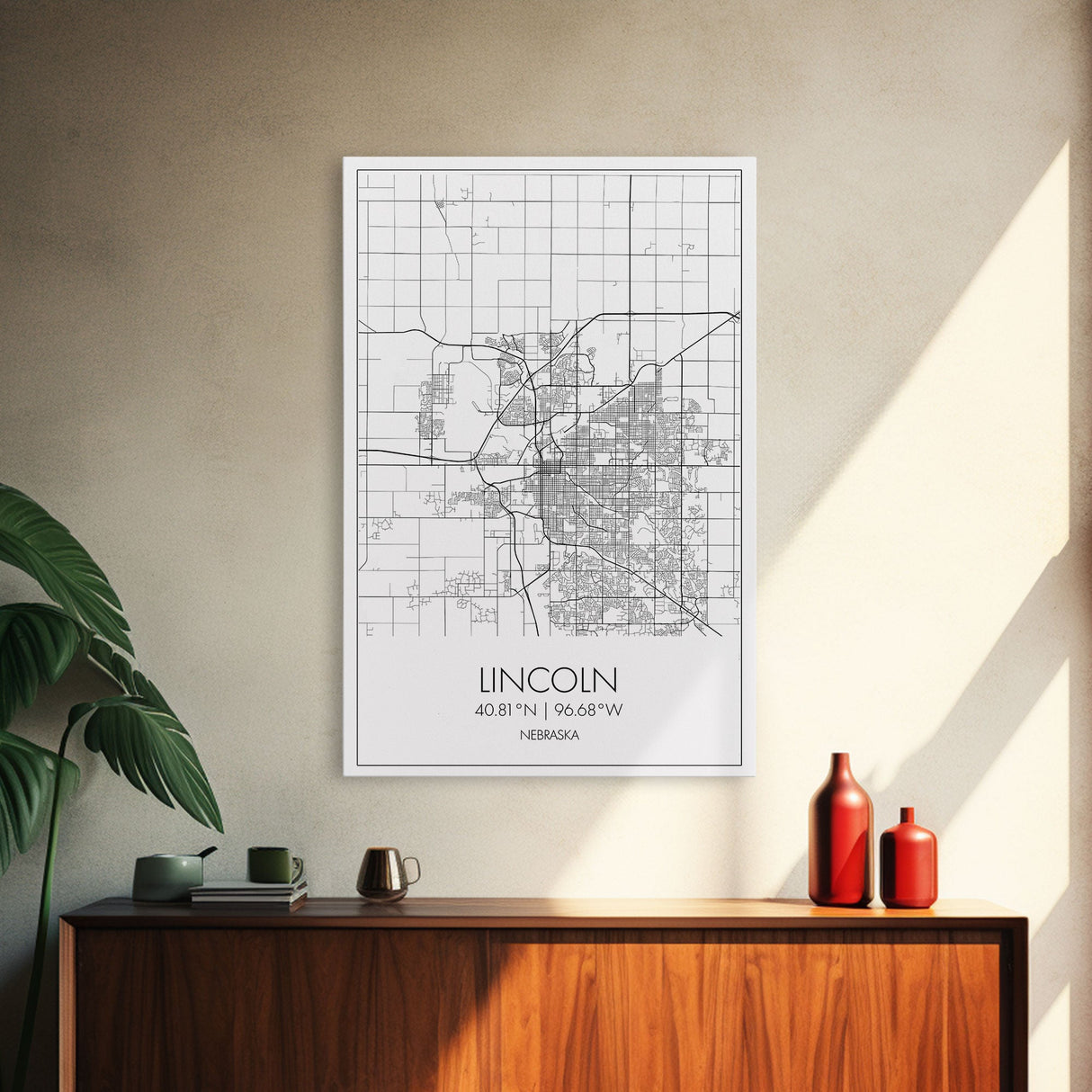 Lincoln Street Map, Nebraska Map, City Map Art, Modern Wall Art, Wall Art, Canvas Print, Travel Wall Decor, Black And White Art, Wife Gift