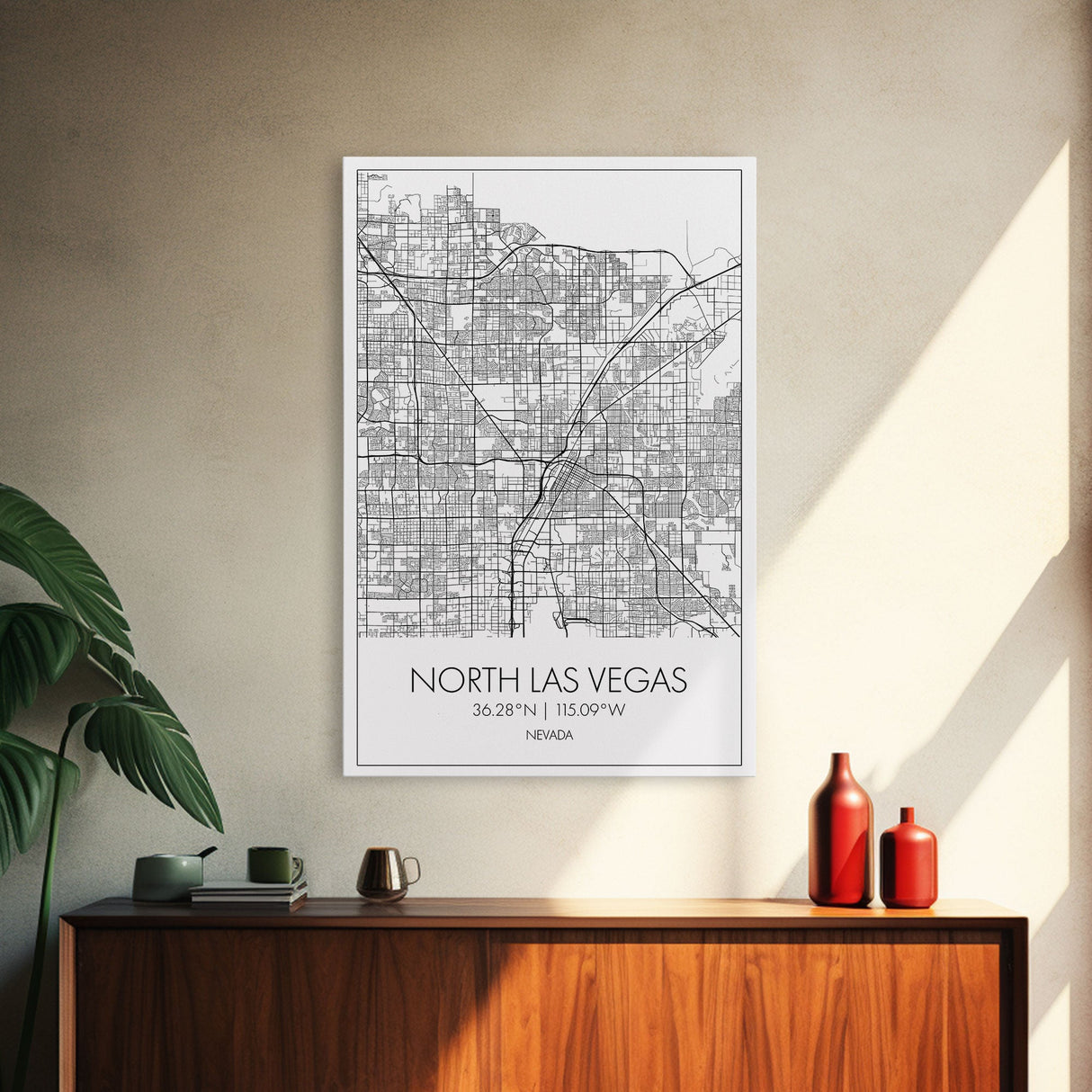 North Las Vegas Street Map, Nevada Map, City Map Art, Modern Art, Wall Art, Canvas Print, Wall Décor Bedroom, Honeymoon Gift, Travel Art