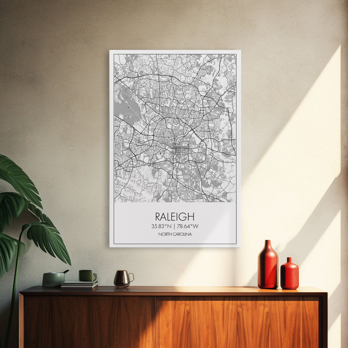 Raleigh Street Map, North Carolina Map, City Map Art, Minimalist Art, Wall Art, Canvas Print, Travel Lover Gift, Bedroom Wall Art