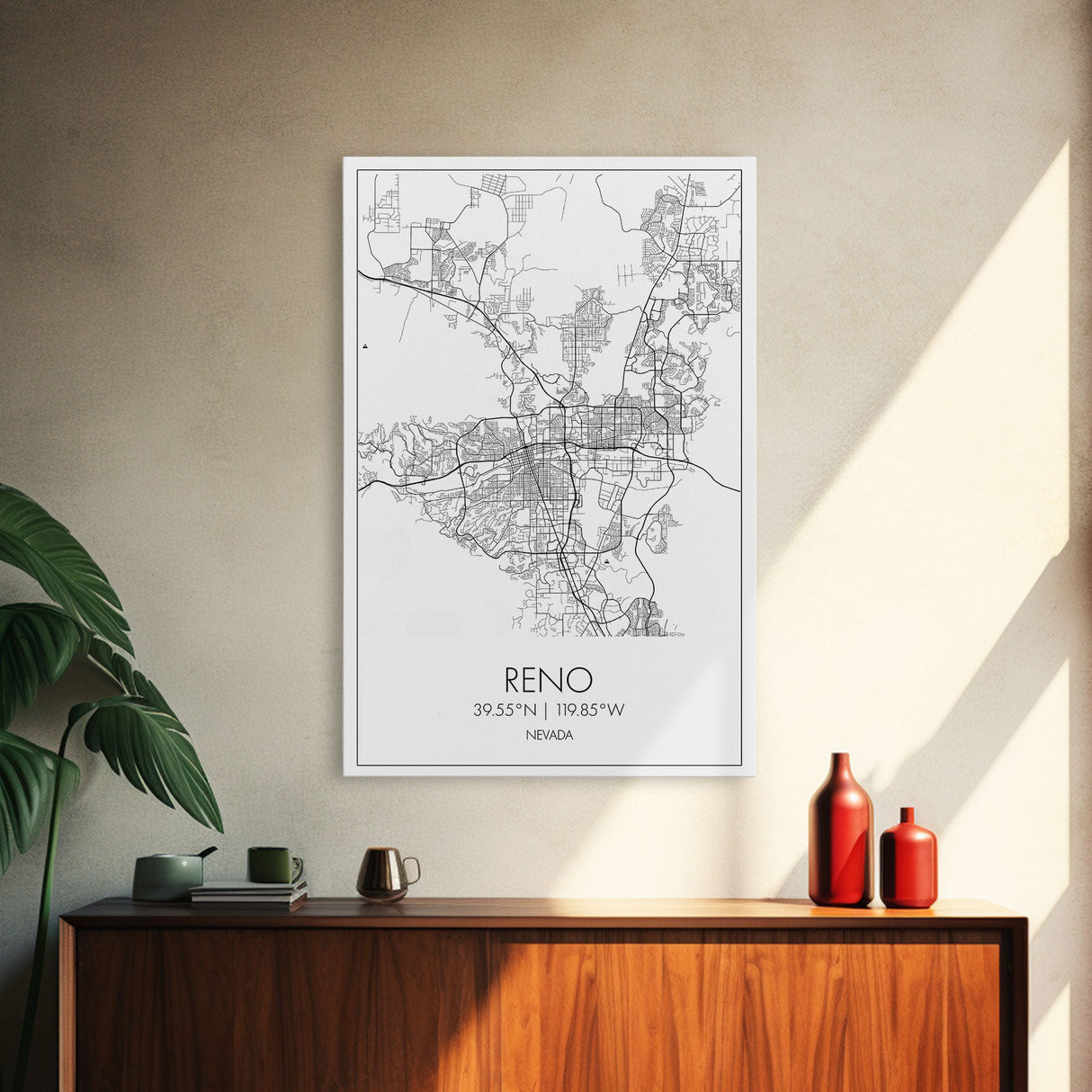Reno Street Map, Nevada Map, City Map Art, Minimalist Art, Wall Art, Canvas Print, Girls Room Décor, Traveler Gift, Travel Art Print
