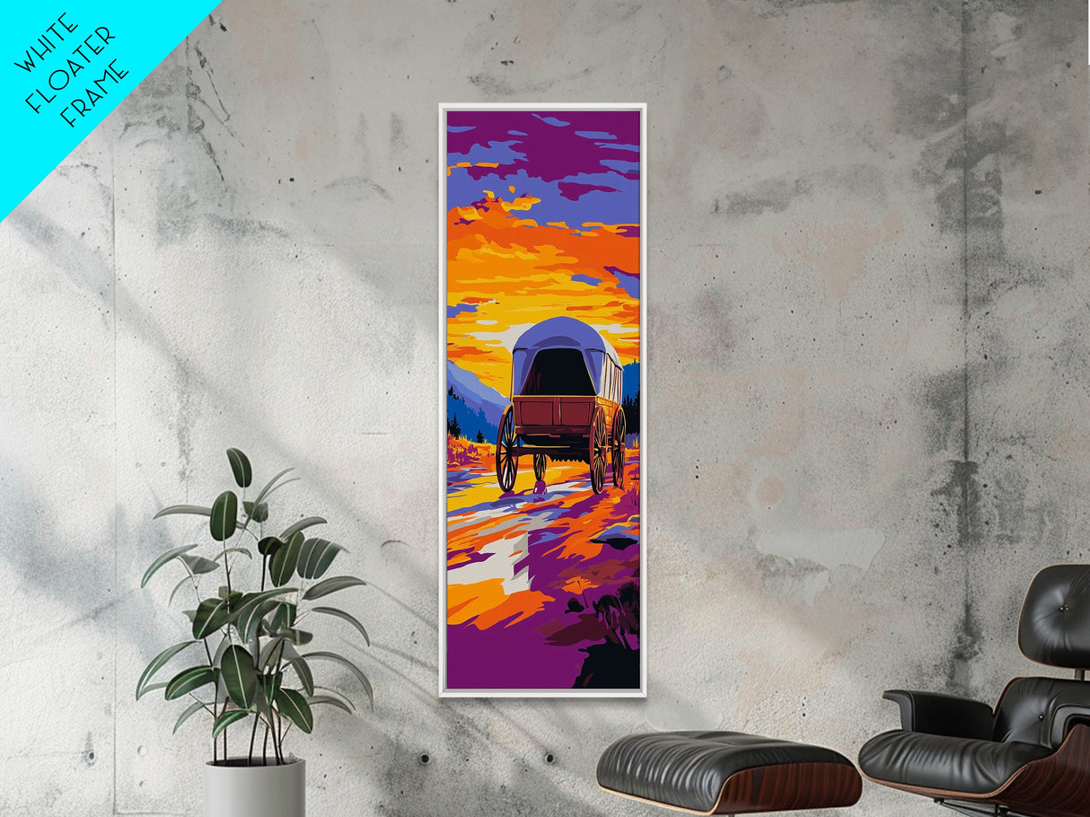 Sunset Wagon Landscape Framed Canvas Print, Rustic Wall Art, Moody Art, Southwest Wall Art, Above Couch Art, Tall Narrow Art