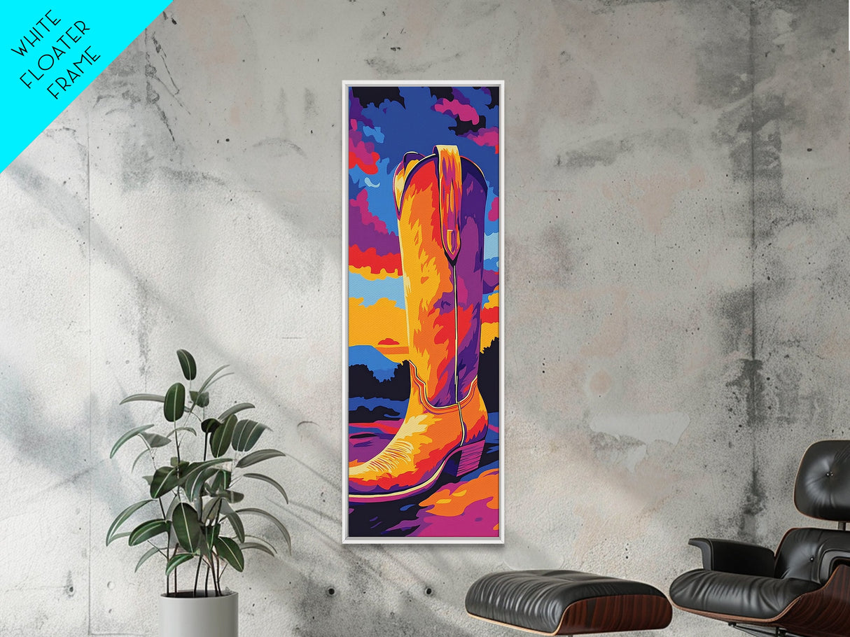 outhwest Cowboy Boot Art Framed Canvas Print, Rustic Wall Art, Pink Orange Wall Art, Whimsical Art, Coastal Cowgirl Wall Art