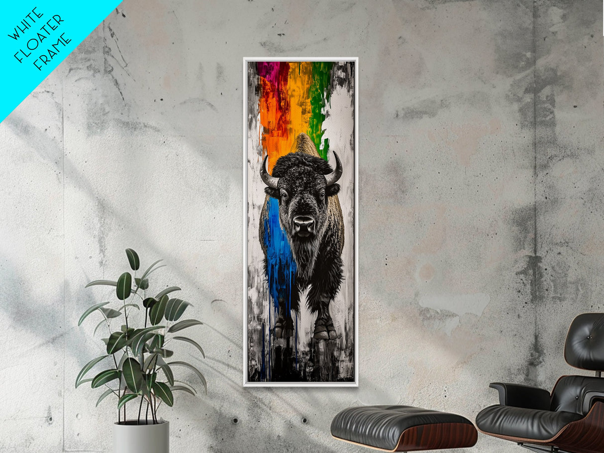 Colorful Bison Canvas Print Pink Orange Wall Art Southwest Wall Art Boho Art Tall Narrow Art Living Room Art Above Couch Art