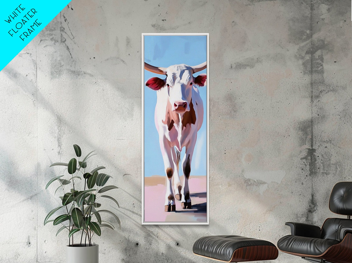 Realistic Longhorn Portrait Framed Canvas Print black cowgirl painting rustic wall art farmhouse decor western art bull and bear art