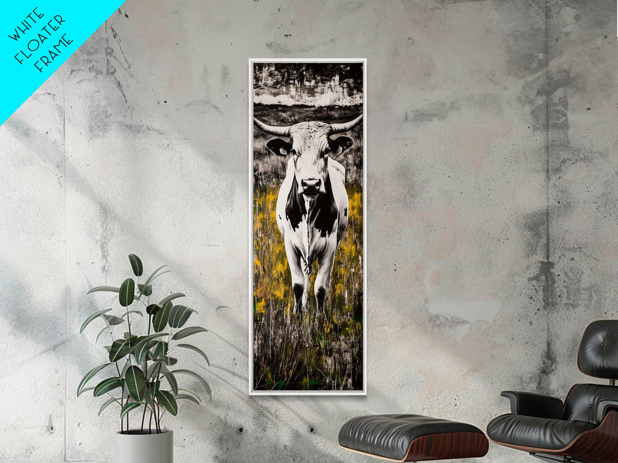 Moody Black and White Cow Canvas Print rustic wall art farmhouse decor southwest wall art bull and bear art wabi sabi wall art