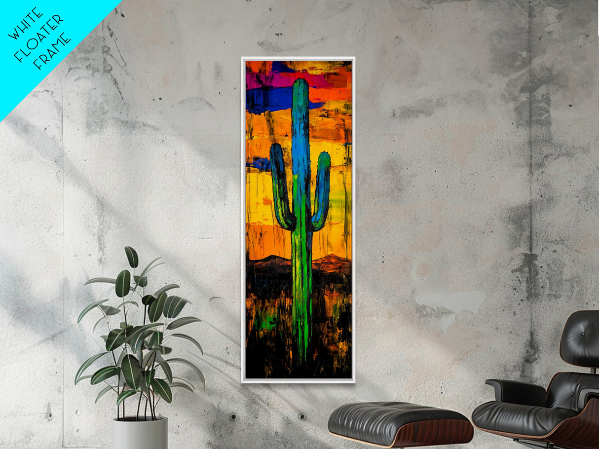 Vibrant Cactus Sunset Canvas Print, Southwest Wall Art, Desert Art, Bright Colorful Wall Art, Moody Art, Joshua Tree Art, Gift Idea, Vertical Wall Art