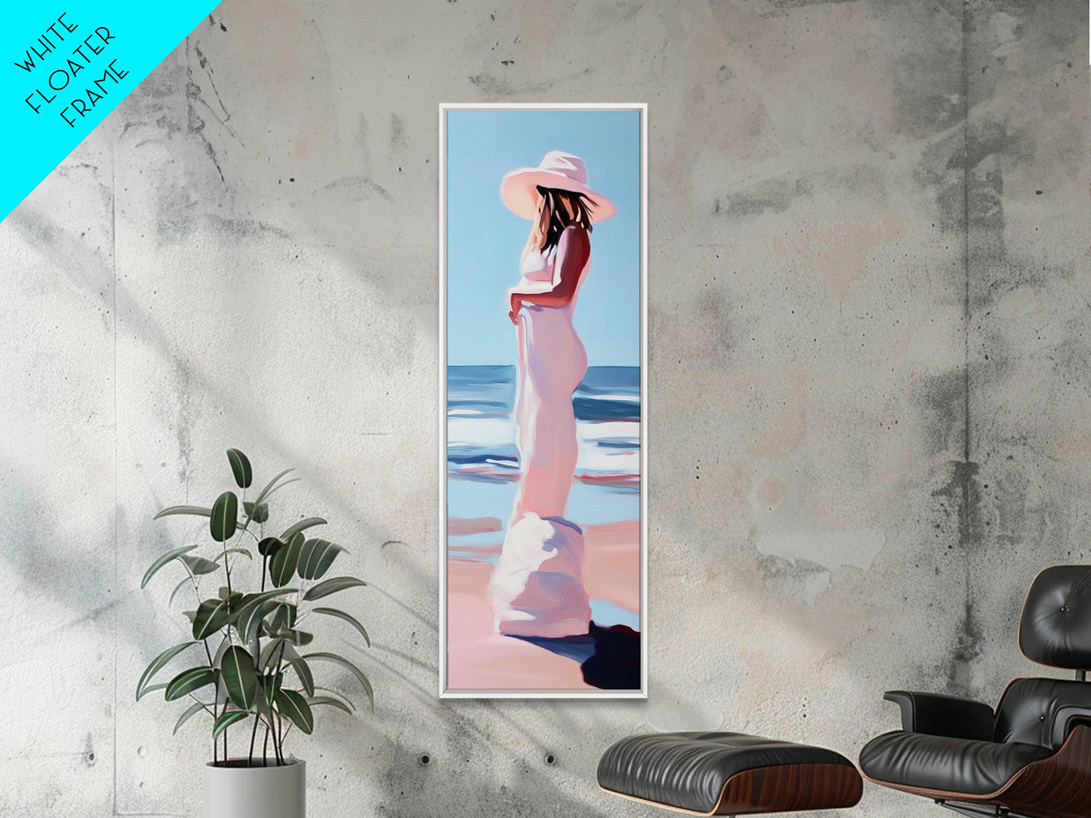Woman in White Dress Canvas Print, Coastal Cowgirl Wall Art, Minimalist Art, Boho Art, Bedroom Art, Guest Room Art, Nautical Decor