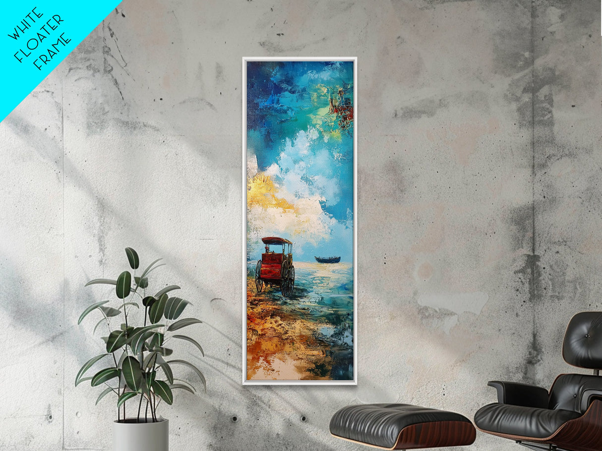 Seaside Wagon Oil Painting Framed Canvas Print, Coastal Landscape Art, Nautical Decor, Marsh Painting, Farmhouse Art, Above Couch Art
