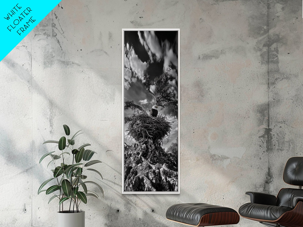 Bald Eagle Nest ,Framed Canvas Print, bird art, moody art, rustic décor, farmhouse art, gift idea, southwest wall art, landscape painting