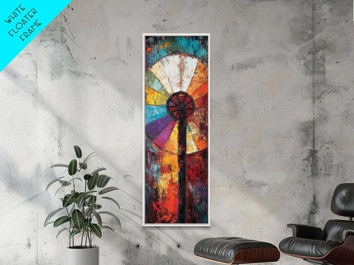 Vibrant Windmill Wall Art Canvas Print Rustic Farmhouse Art Colorful Abstract Painting Tall Skinny Art Living Room Art