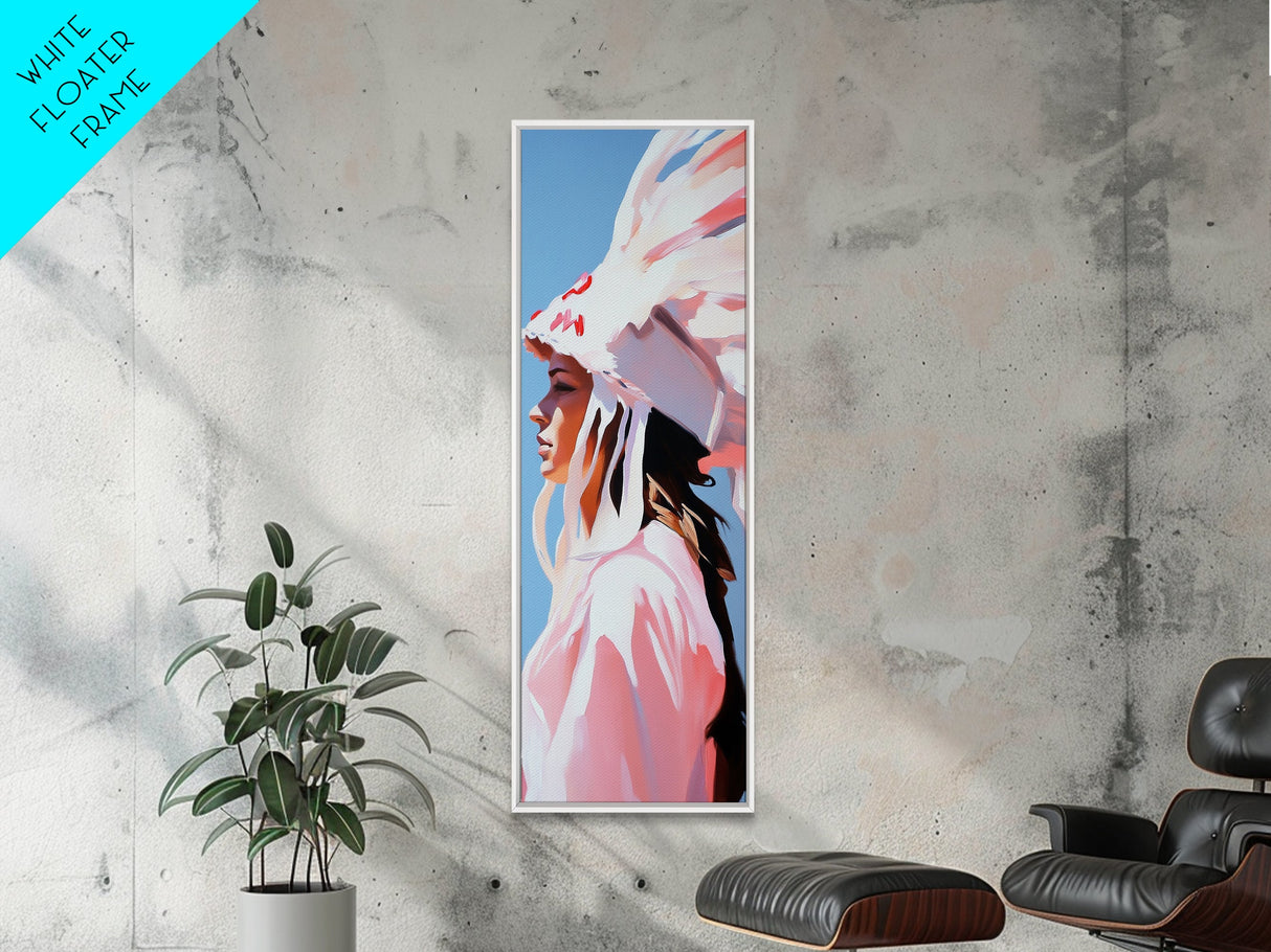 Pink Headdress Woman Canvas Print Wall Art Colorful Graffiti Wall Art Tall Narrow Art