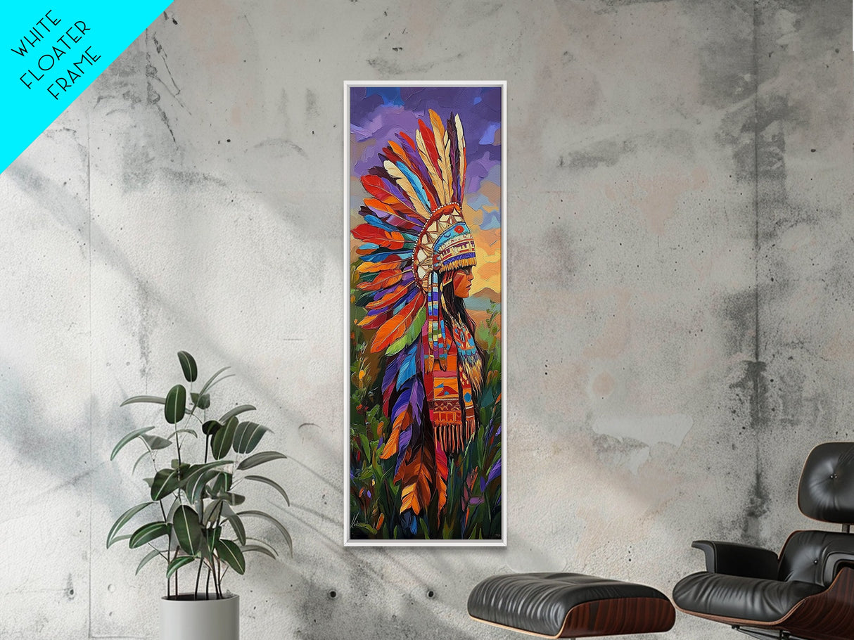 Vibrant Native Woman Framed Canvas Print Afrocentric Wall Art Bold Colorful Portrait Rustic Art Southwest Wall Art