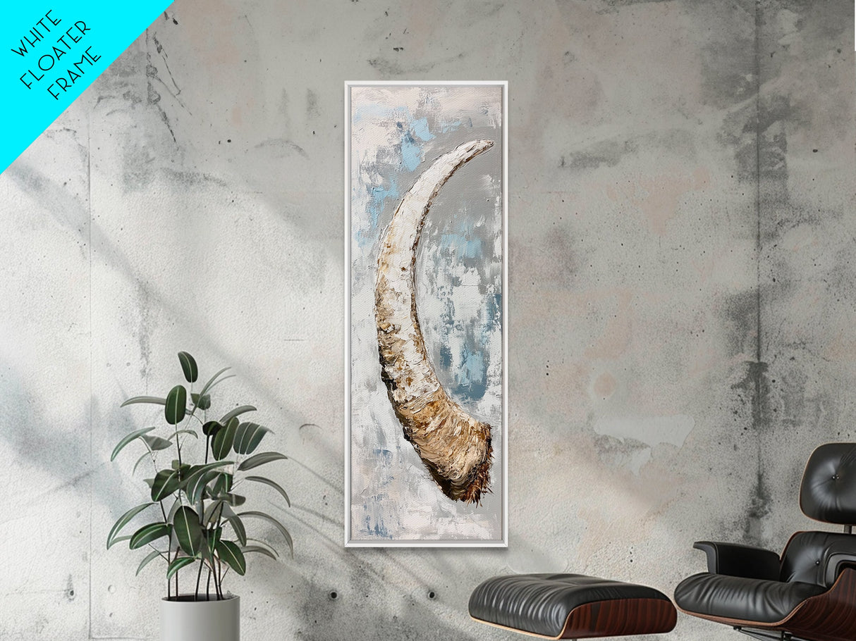 Abstract Horn Art Rustic Wall Decor Framed Canvas Print | Wabi Sabi Art | Minimalist Art | Neutral Home Decor | Textured Painting
