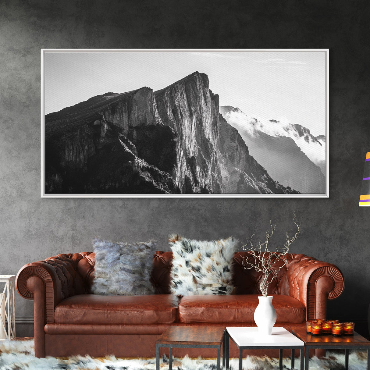 Dramatic Mountain Ridge, smoky mountain art, landscape painting, moody art, wabi sabi art, vertical wall art, minimalist art, canvas print