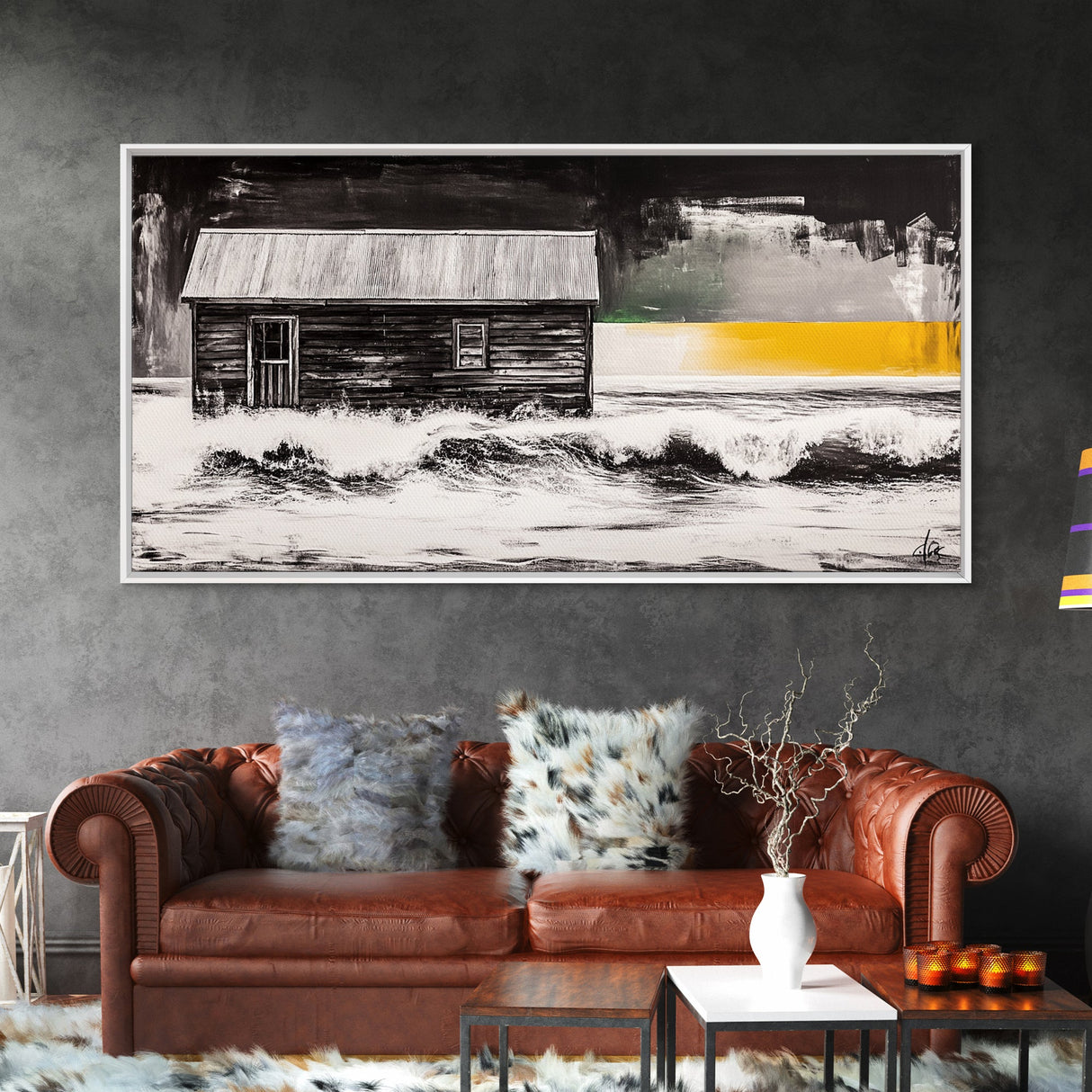 Wooden Cabin, rustic wall art, farmhouse art, barn landscape oil painting, moody art, dark romance painting, Framed Canvas Print, western decor