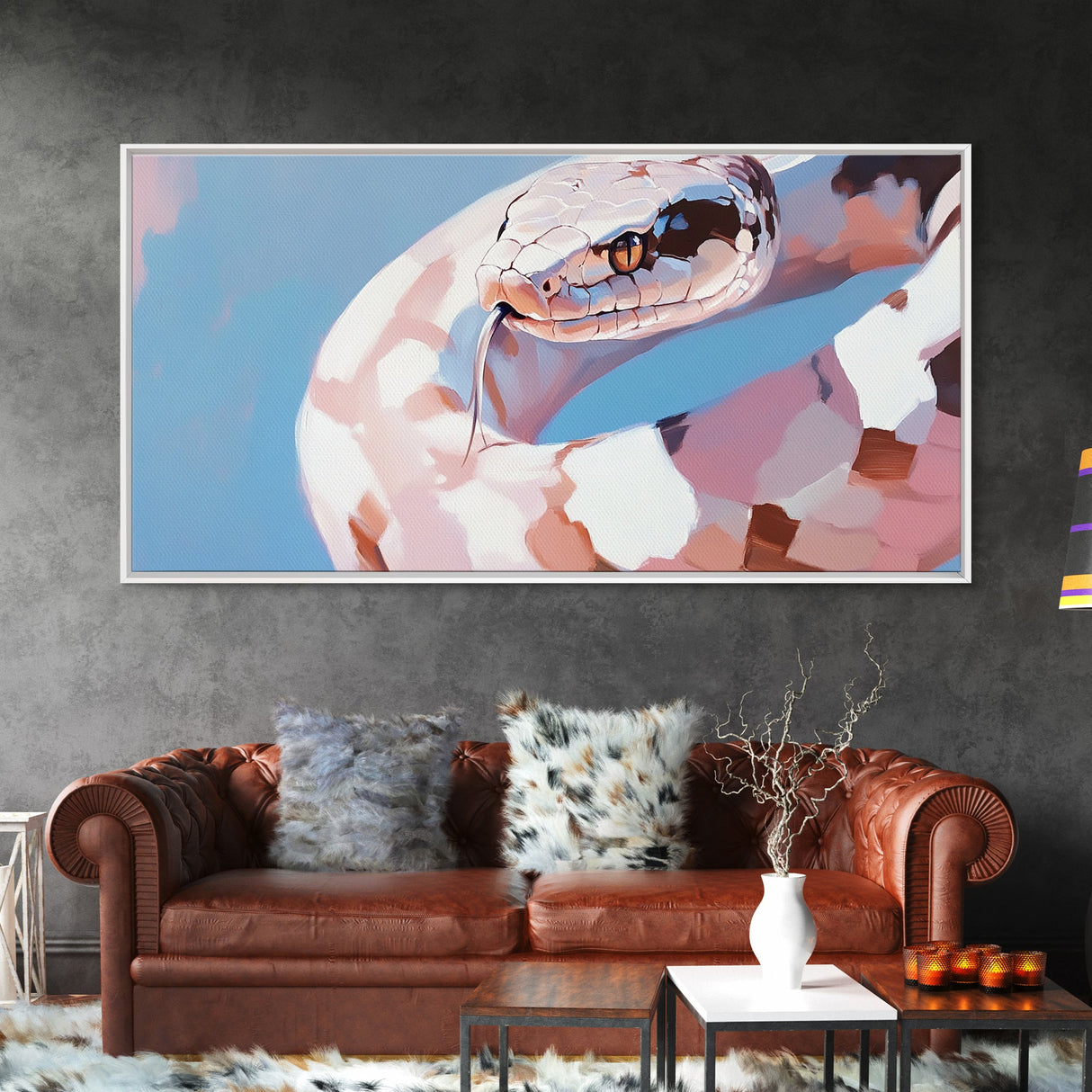 Snake Painting, Moody Art, Southwest Wall Art, Boho Art, Pink Abstract Art, Framed Canvas Print, Extra Wide Art, Zen Wall Art, Minimalist Art