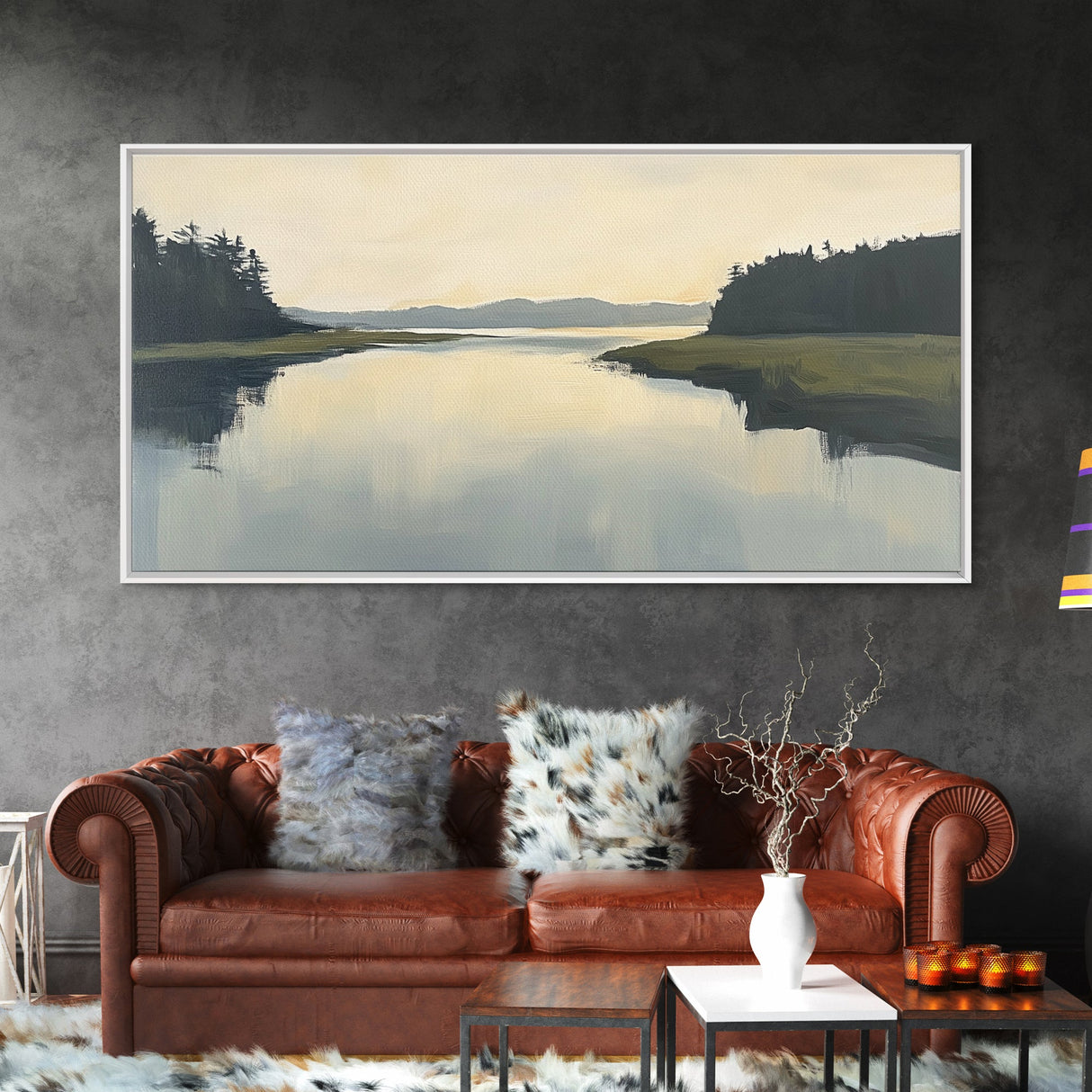 Marsh, Landscape Painting, Minimalist Art, Wabi Sabi Art, Moody Art, Guest Room Art, Above Bed Wall Art, Framed Canvas Print, Extra Wide Art