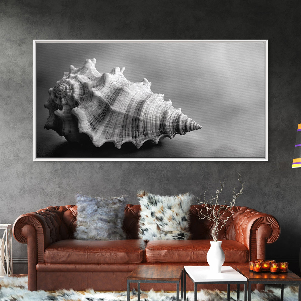 Sea Shell, Wabi Sabi Art, Coastal Decor, Minimalist Art, Nautical Wall Art, Moody Art, Extra Wide Art, Framed Canvas Print