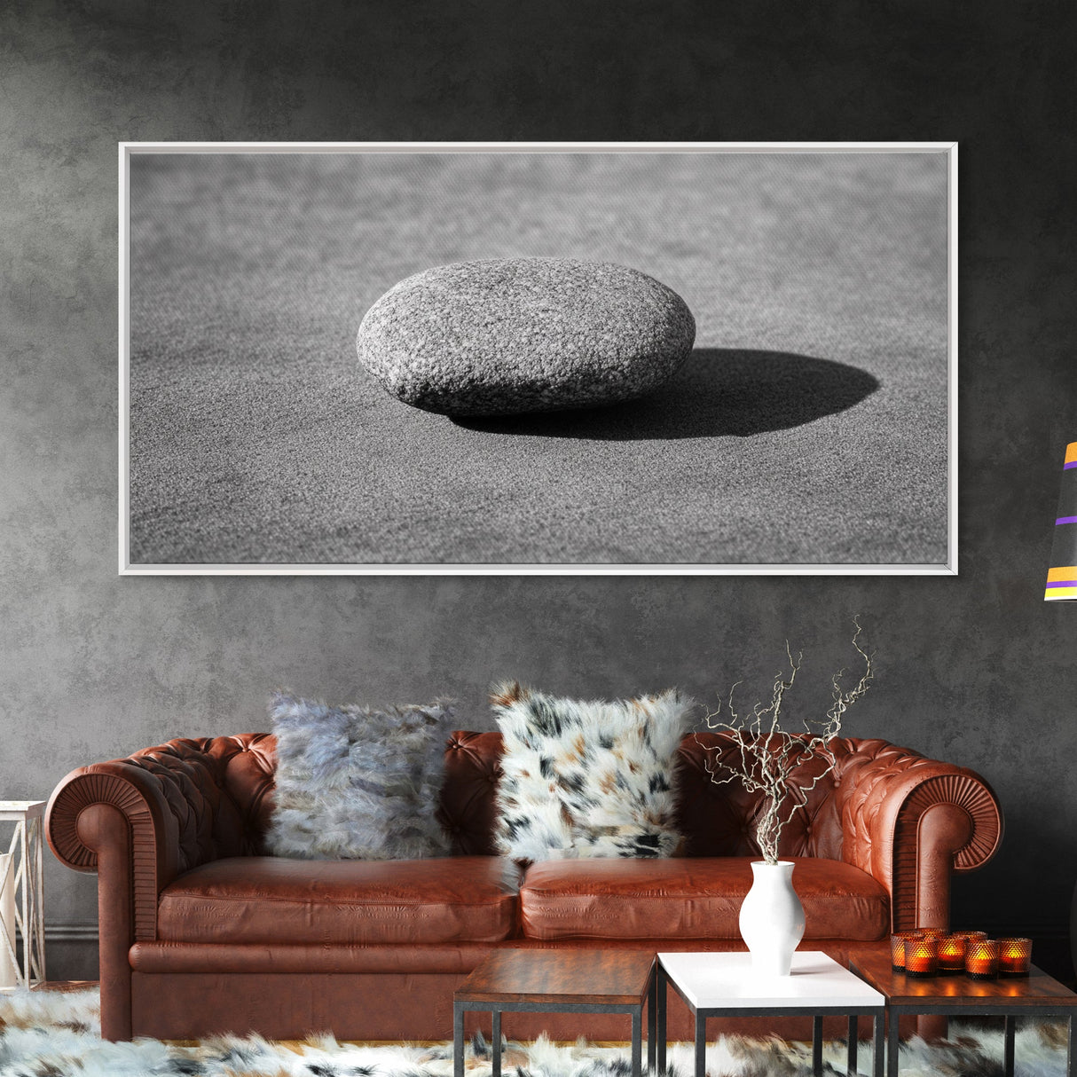 Zen rock, minimalist art, wabi sabi art, Japanese decor, meditation wall art, extra wide art, horizontal wall art, framed canvas print