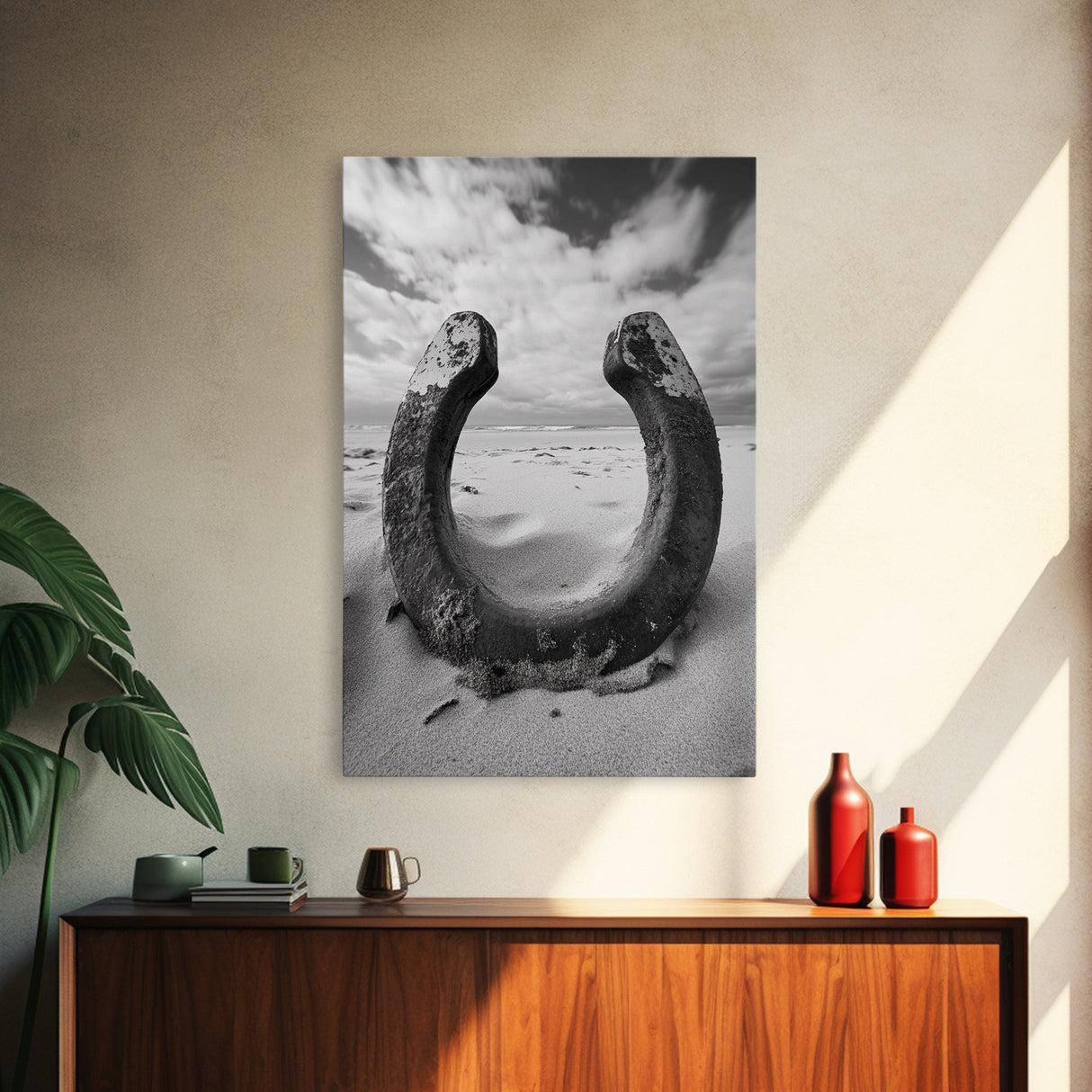 Horseshoe art, western decor, rustic wall art, wabi sabi wall art, moody photography, minimalist art, canvas print, living room art
