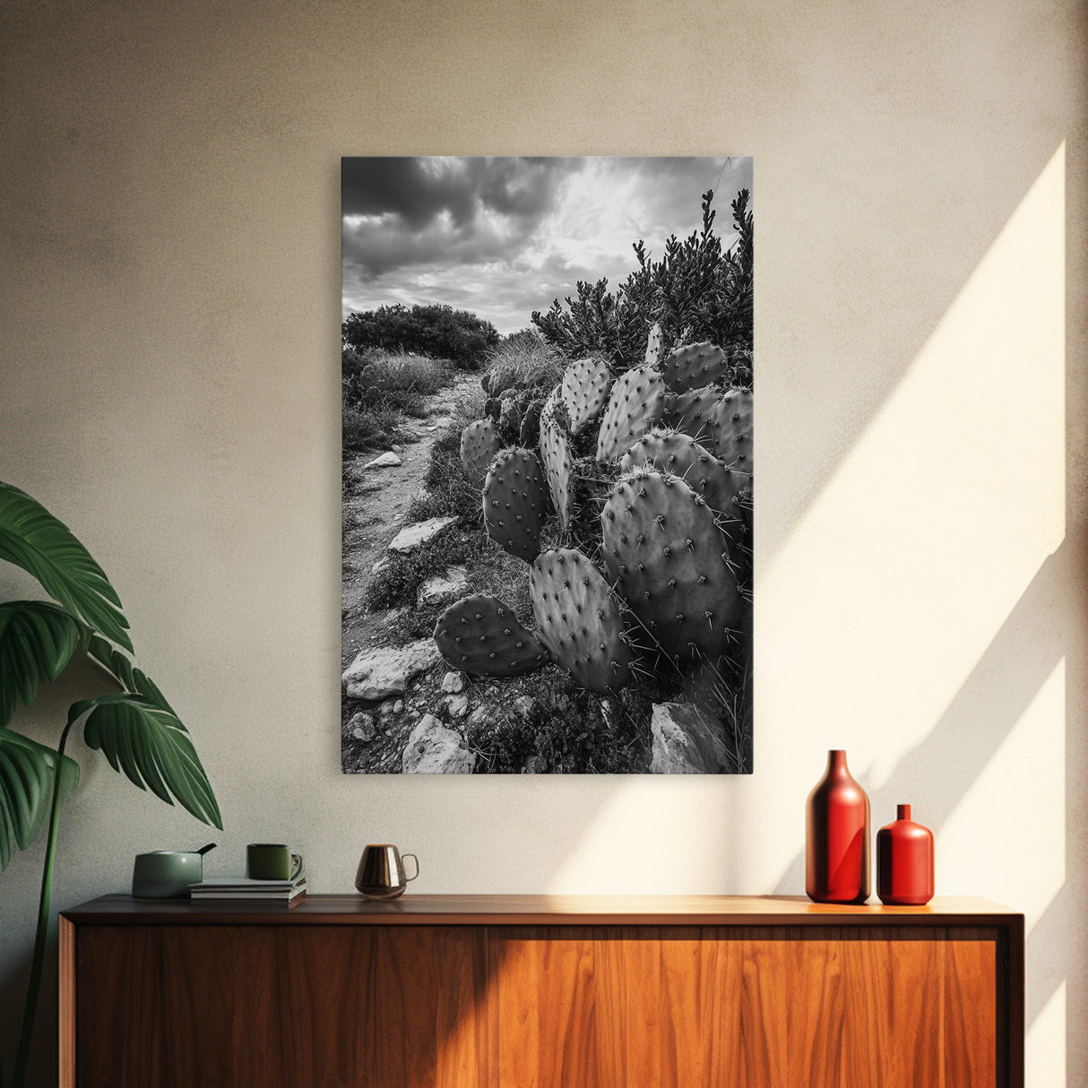 Cactus Trail, southwest wall art, rustic decor, desert painting, wabi sabi art, nature landscape art, framed canvas print, farmhouse decor