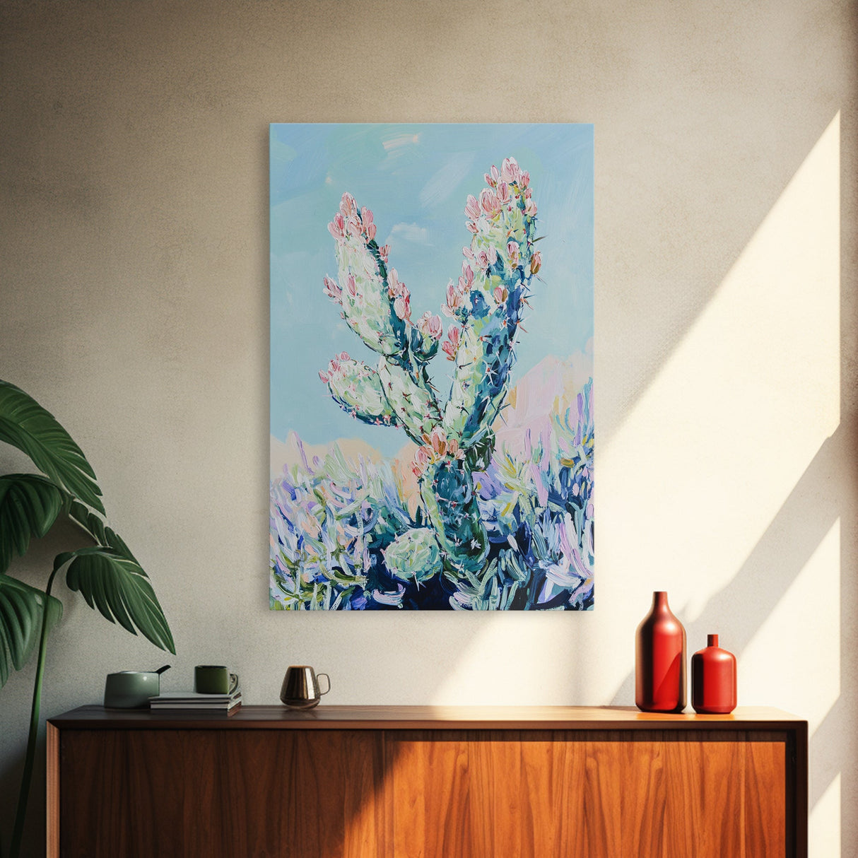 Prickly Pear Cactus, agave painting, southwest wall art, botanical prints, gift idea for her, boho art, desert decor, Canvas Print