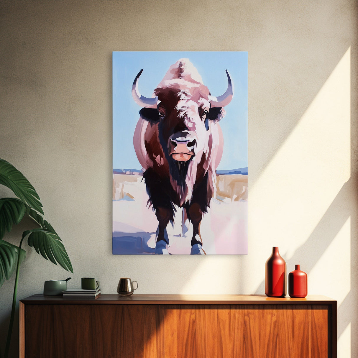 Majestic Bison, Southwest Wall Art, Rustic Decor, Bull And Bear Art, Canvas Print, Farmhouse Style, Living Room Art, Western Painting