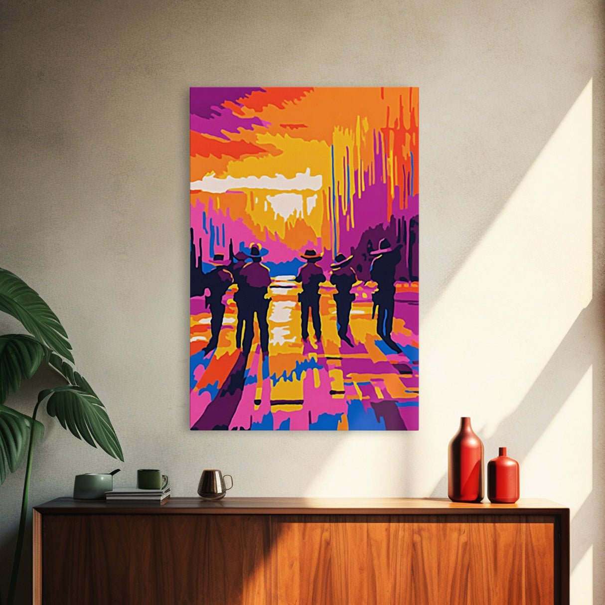 Cowboy Western Art, Chicano Art, Bold Color Painting, Framed Canvas Print, Southwest Aesthetic, Boho Decor, Extra Wide Art, Gift Idea