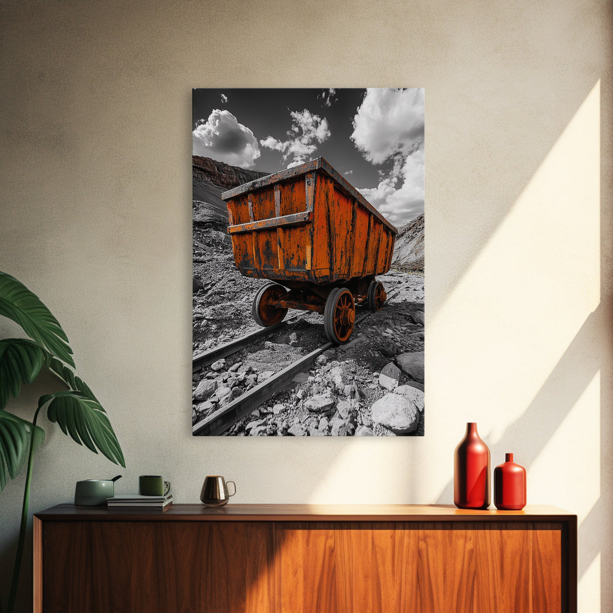 Old Mine Cart, Rustic Decor, Southwest Wall Art, Industrial Art, Wabi Sabi Wall Art, Moody Art, Canvas Print, Gift Idea