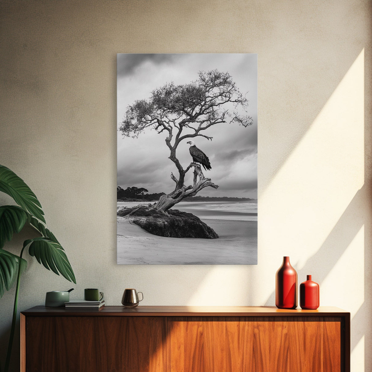 Bald eagle, nature wall art, moody art, wildlife photography, tree art, black and white art, above bed wall art, framed canvas print