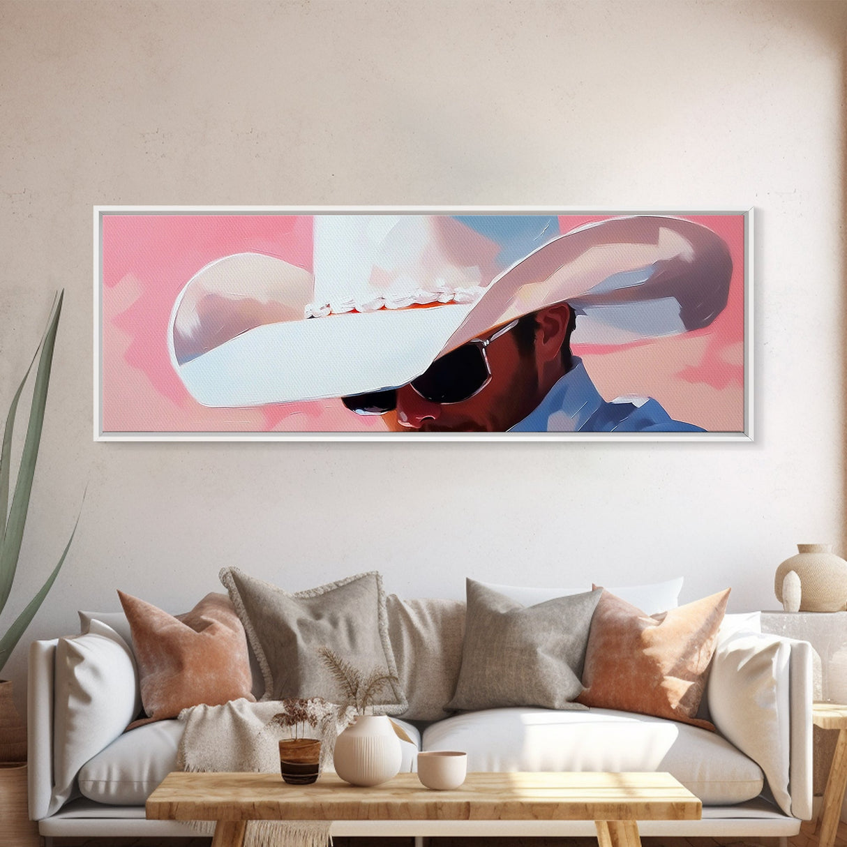 Cowboy Portrait, Pink Abstract Art, Southwest Wall Art, Canvas Print, Light Pink Wall Art, Rustic Decor, Living Room Art