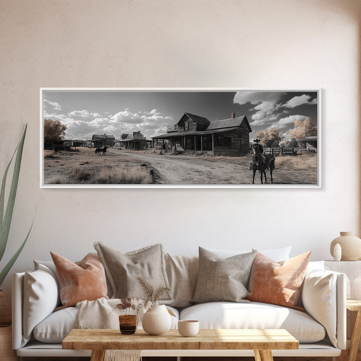 Western Town, Cowboy Art, Old West Wall Art, Rustic Wall Art, Farmhouse Decor, Historical Landscape Art, Panoramic Art, Canvas Print