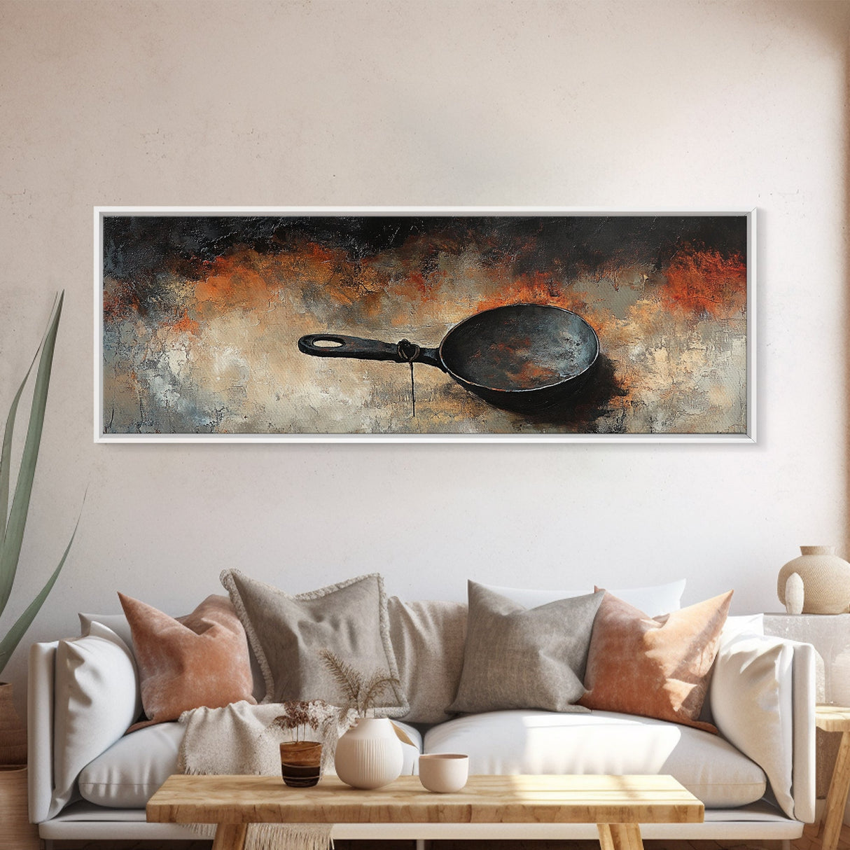 Cast Iron Skillet, rustic art, food review kitchen art, moody art, farmhouse art, extra wide art, framed canvas print, wall decor