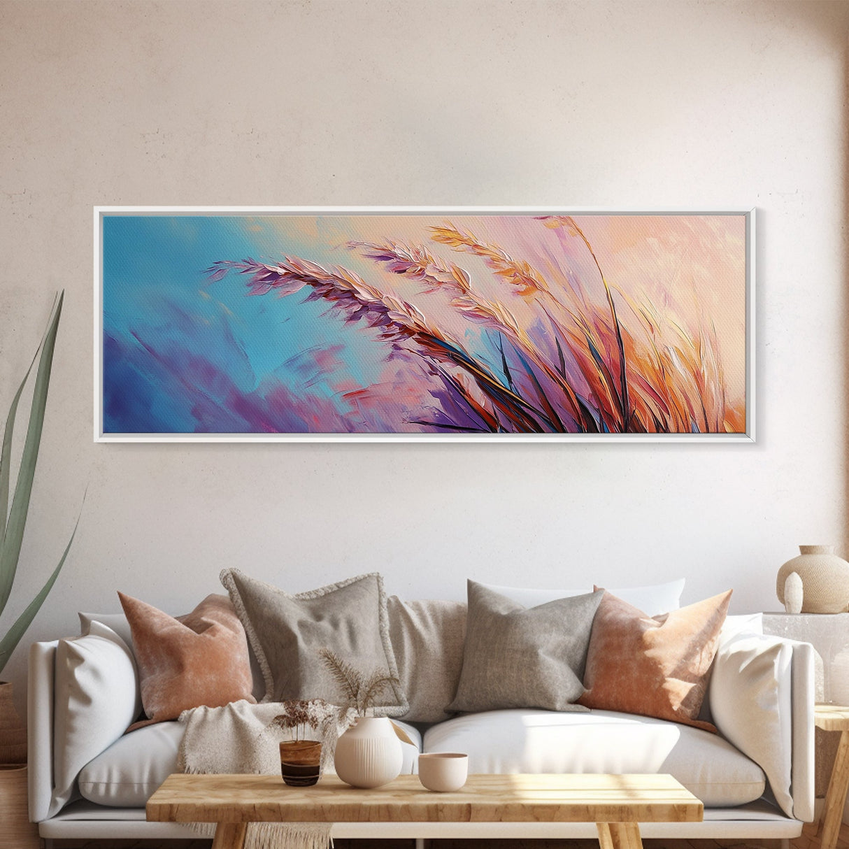 Soft Wheat Field, wildflower painting, wabi sabi art, botanical prints, soft colors, minimal decor, modern home, canvas print