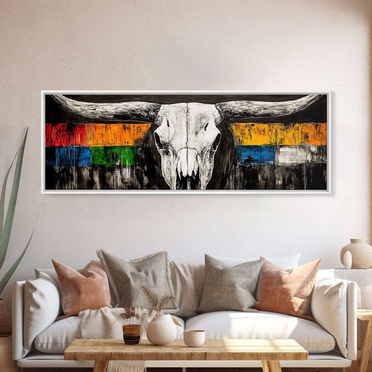 Western Skull, rustic wall art, skull art, farmhouse art, extra wide art, southwest wall art, bull and bear art, canvas print