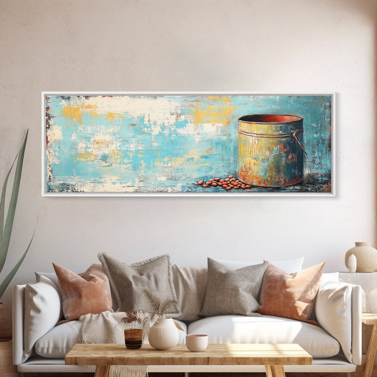 Rustic Tin, wabi sabi art, rustic wall art, teal wall art, farmhouse art, kitchen decor, Framed Canvas Print, above sofa art