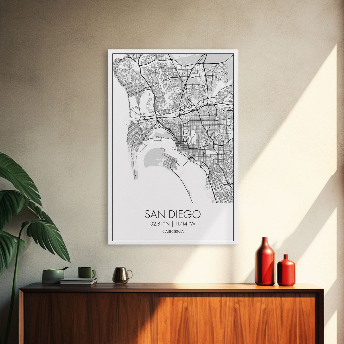 San Diego Street Map, California Map, City Map Print, Minimalist Art, Wall Art, Canvas Print, Office Wall Art, Best Friend Gifts, Travel Art