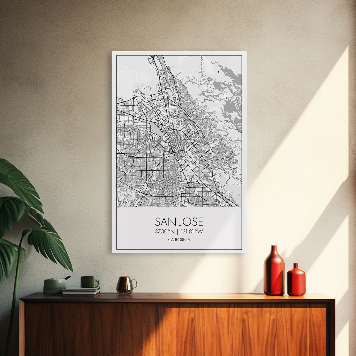 San Jose Street Map, California Map, City Map Print, Minimalist Art, Wall Art, Canvas Print, Girl Graduation Gift, Game Room Wall Art