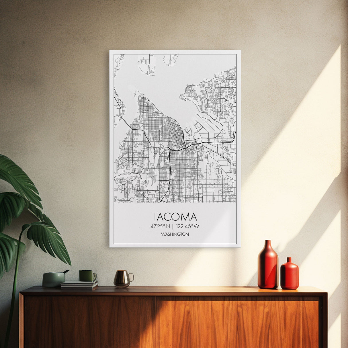 Tacoma Street Map, Washington Map, City Map Print, Modern Wall Art, Wall Art, Canvas Print, Wall Hanging, Housewarming Gift, Travel Art