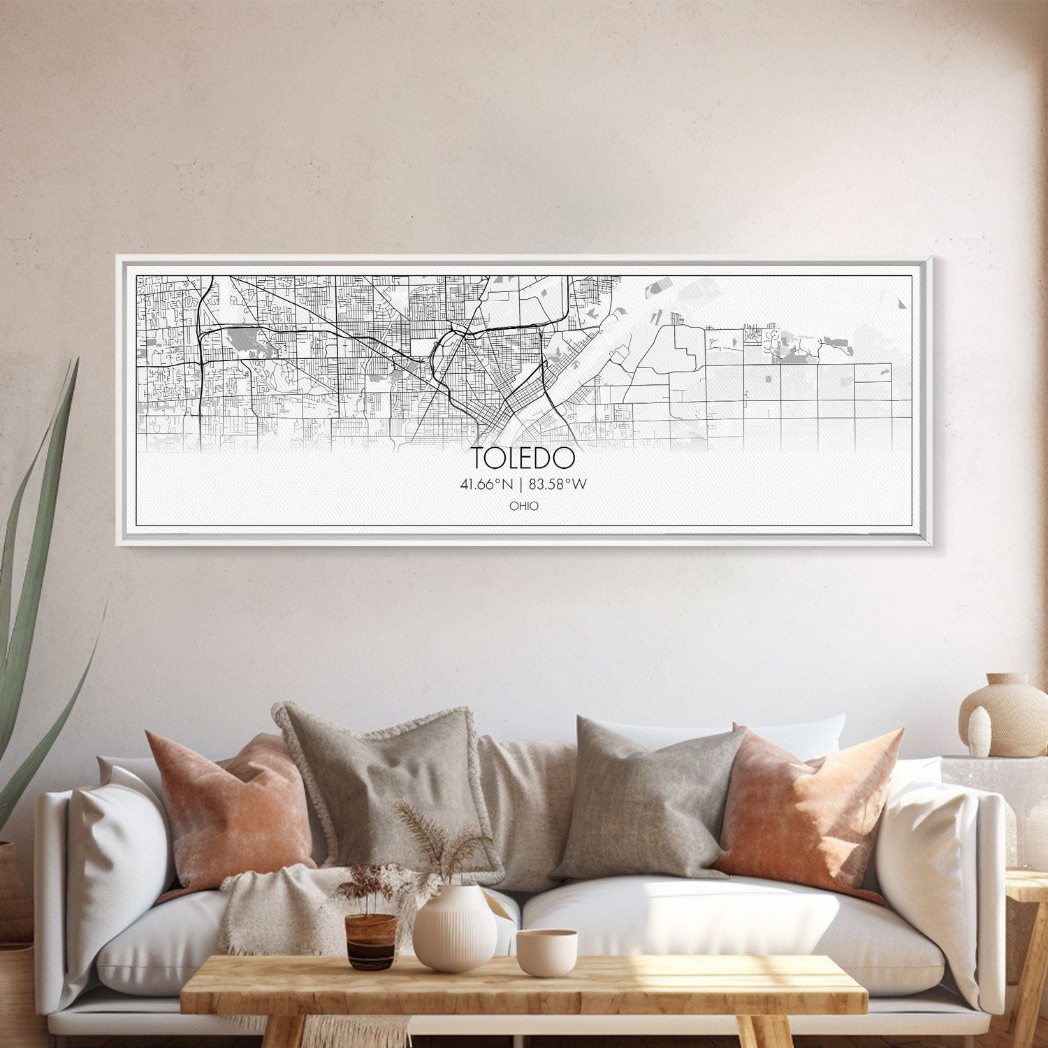 Panoramic Toledo City Map, Ohio Art, Map Print, Minimalist Wall Art, Canvas Art, Housewarming Gift, Street Map Art, Closing Gift