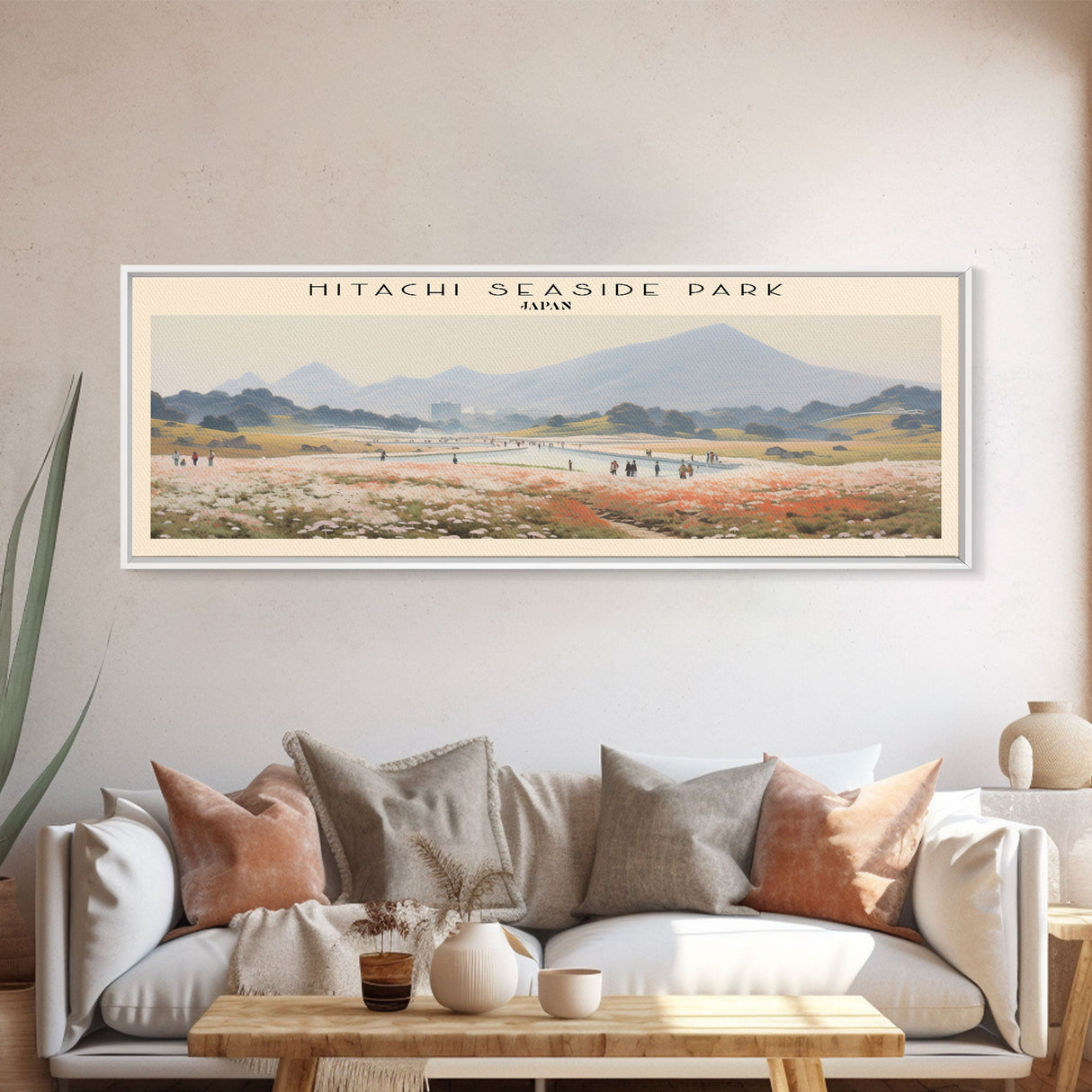 Hitachi Seaside Park COUNTRY | Framed Travel Poster Canvas Print | Trendy Wall Art | Watercolor Painting | Living Room Art | Unique Art