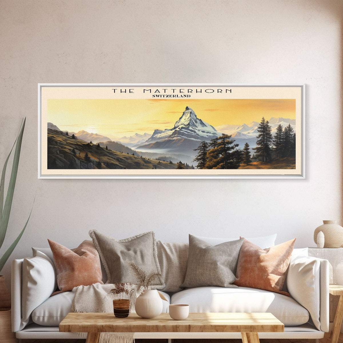 The Matterhorn Travel Poster Print, Framed Canvas Print, COUNTRY Travel Art, Wood Framed Art, Wall Hanging, Home Decor