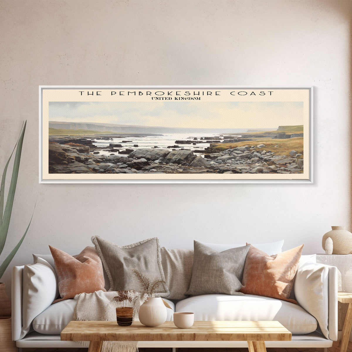 The Pembrokeshire Coast Travel Poster Print, Framed Canvas Print, COUNTRY Travel Art, Wood Framed Art, Wall Hanging, Home Decor
