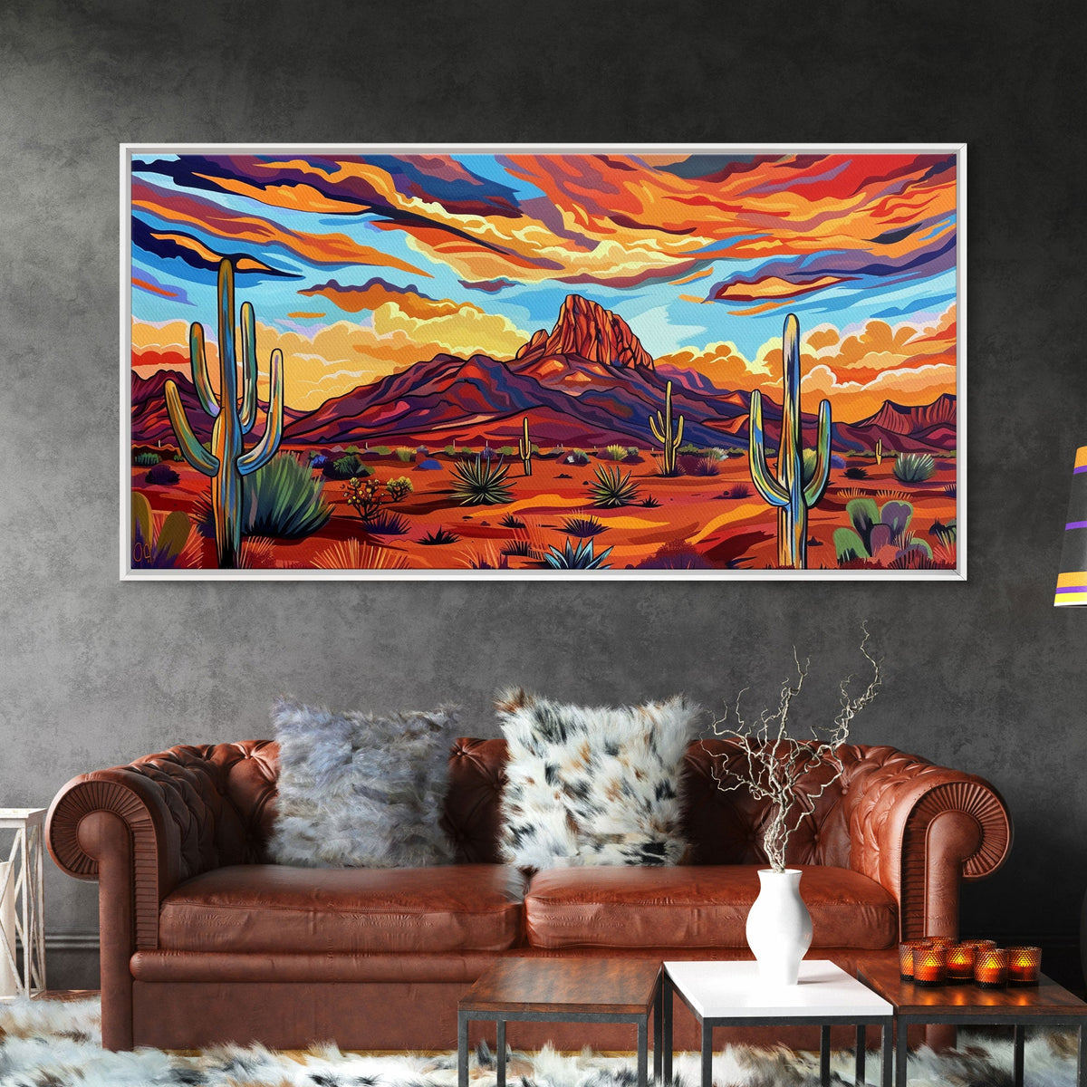 Serene Desert Sunset with Water Reflection, Framed Canvas Print for Bedroom Art, Ideal for Boho and Southwestern Decor