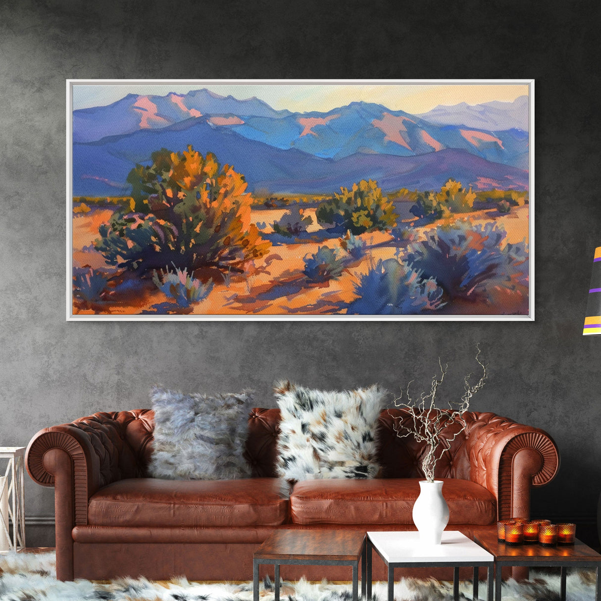 Serene Desert Landscape with Mountains, Beautiful Living Room Art, Framed Canvas Print, Farmhouse Style, Rustic Wall Decor