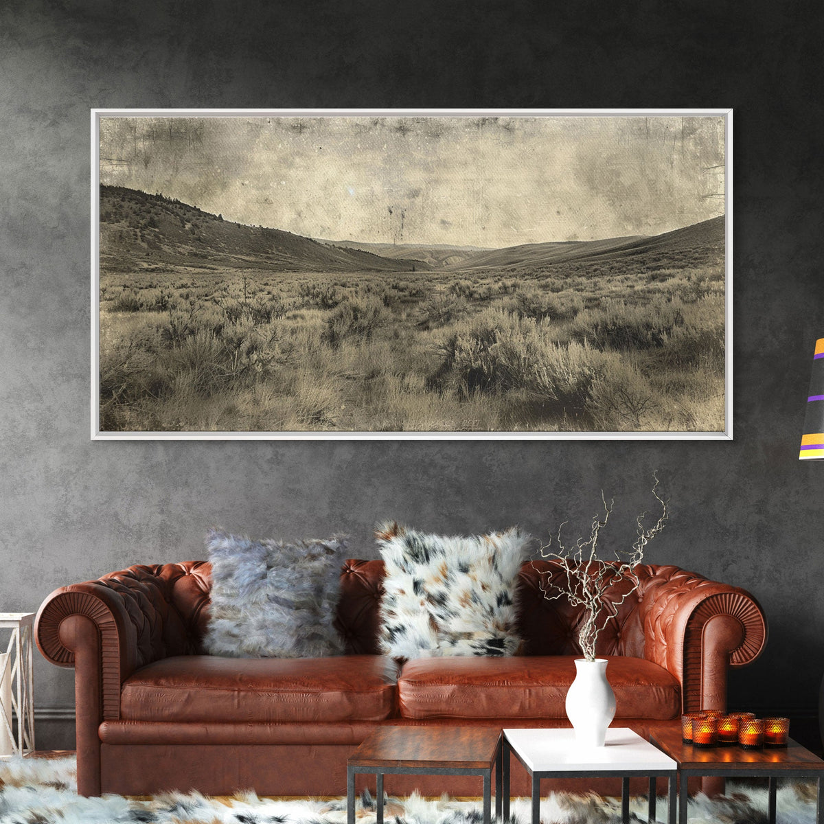 Expansive Desert Landscape with Rolling Hills Framed Canvas Print for Farmhouse Bedroom Wall Art Rustic Home Decoration, Scenic Nature Scene
