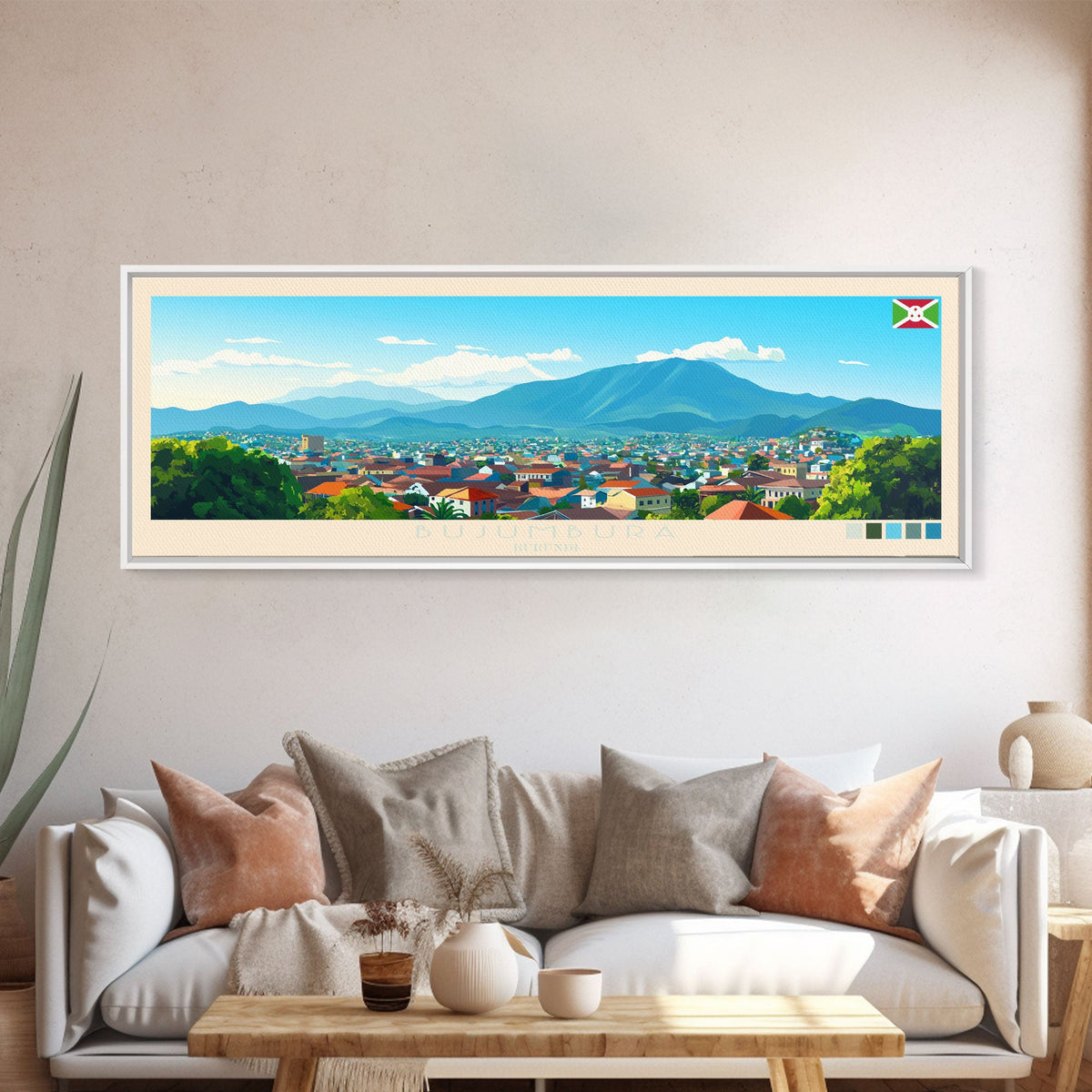 Bujumbura, Burundi Panoramic Travel Poster Canvas Print, Bujumbura, Burundi Painting, Burundi Art, Bujumbura Travel Art, Guest Room Painting