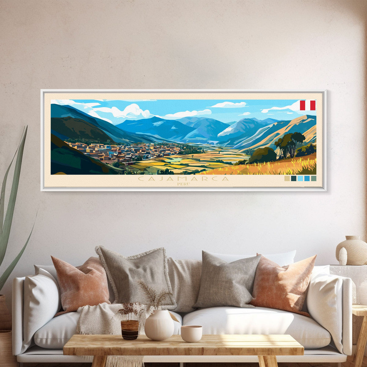 Cajamarca, Peru Panoramic Travel Poster Canvas Print, Cajamarca, Peru Painting, Peru Art, Cajamarca Travel Art, Guest Room Painting