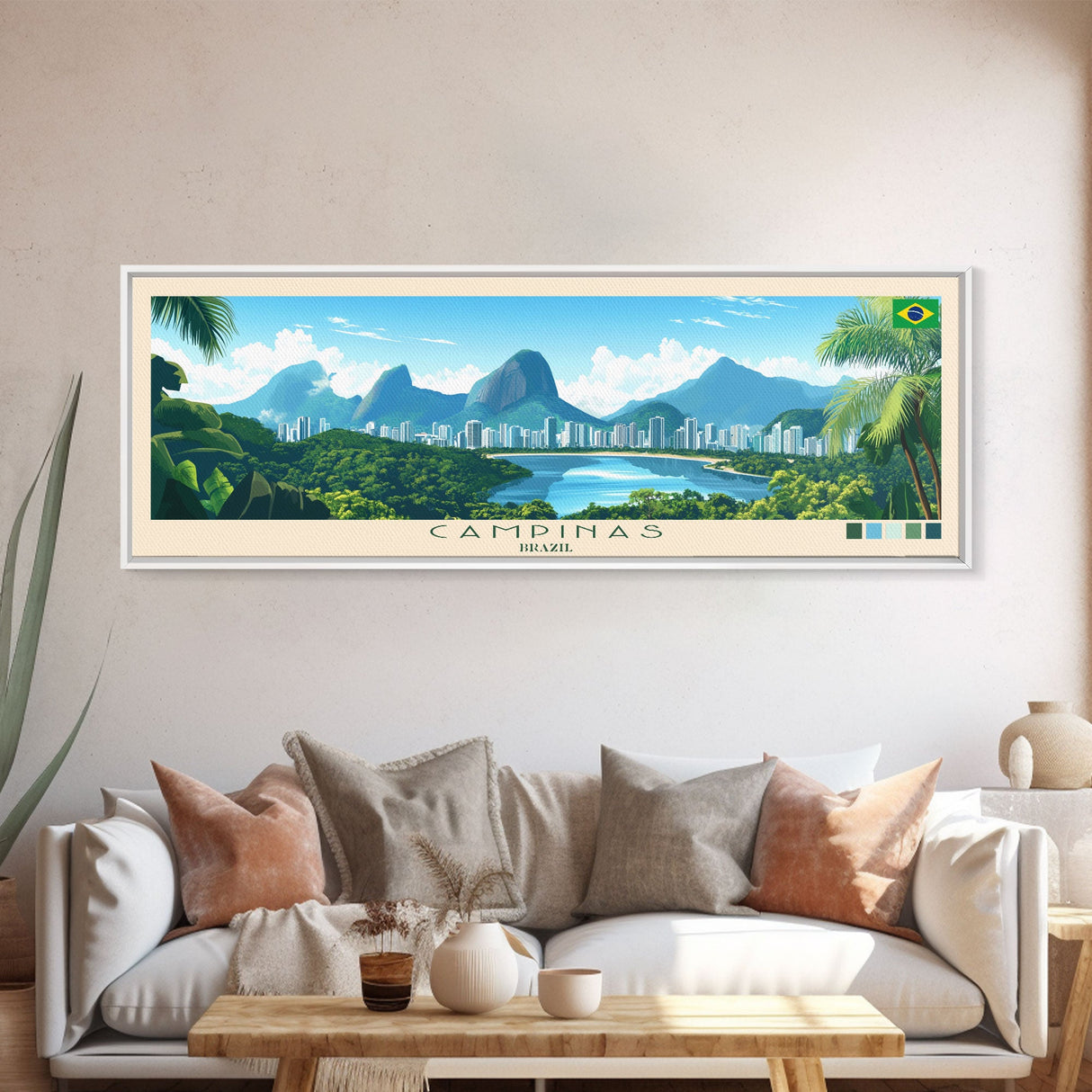 Campinas, Brazil Travel Poster Panoramic Canvas Print, Campinas, Brazil Painting, Brazil Art, Campinas Travel Art, Guest Room Painting